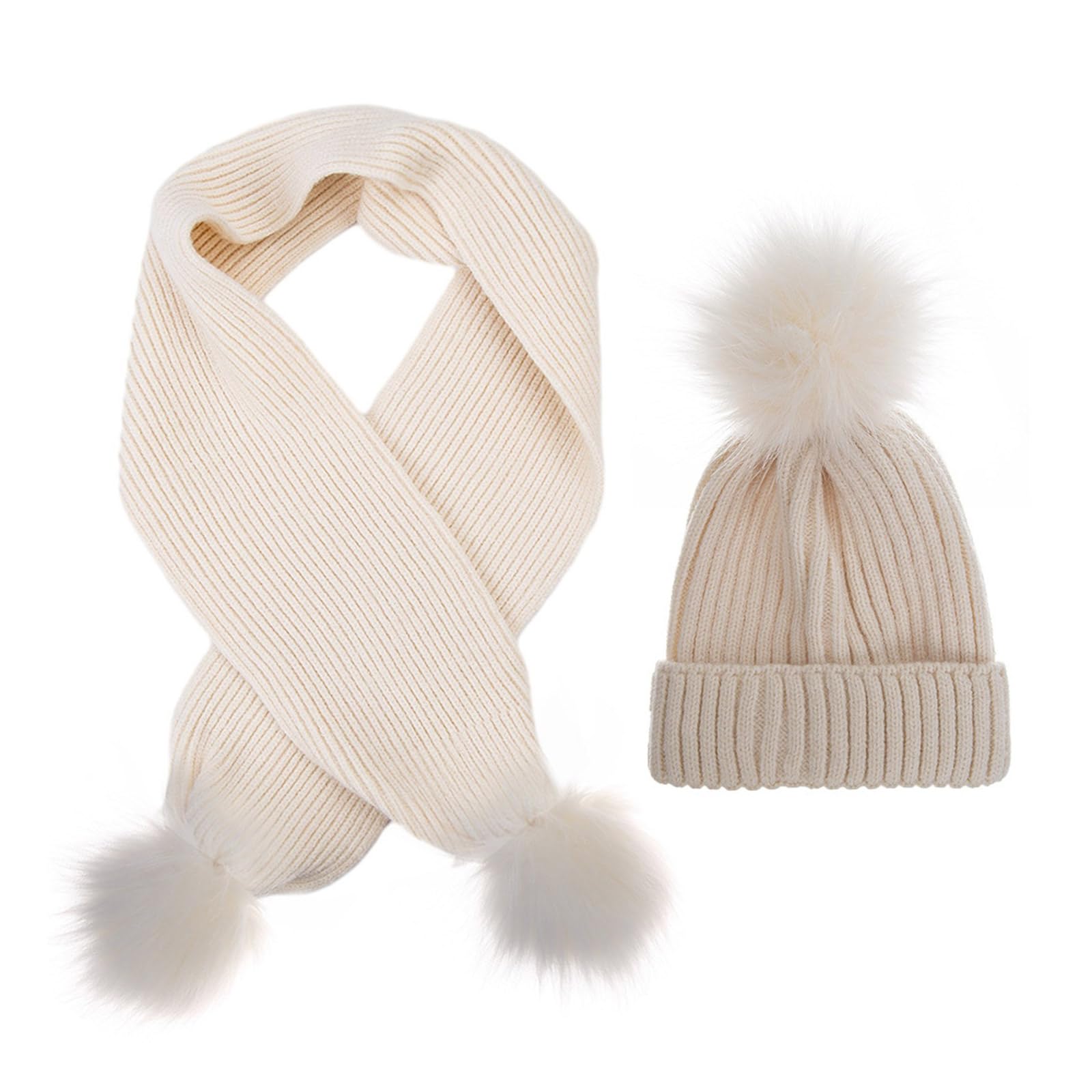 Set di cappello e sciarpa per bambini lavorati a maglia con decorazioni in peluche, per bambini da 2 a 6 anni, cappello caldo e silenziatore lungo