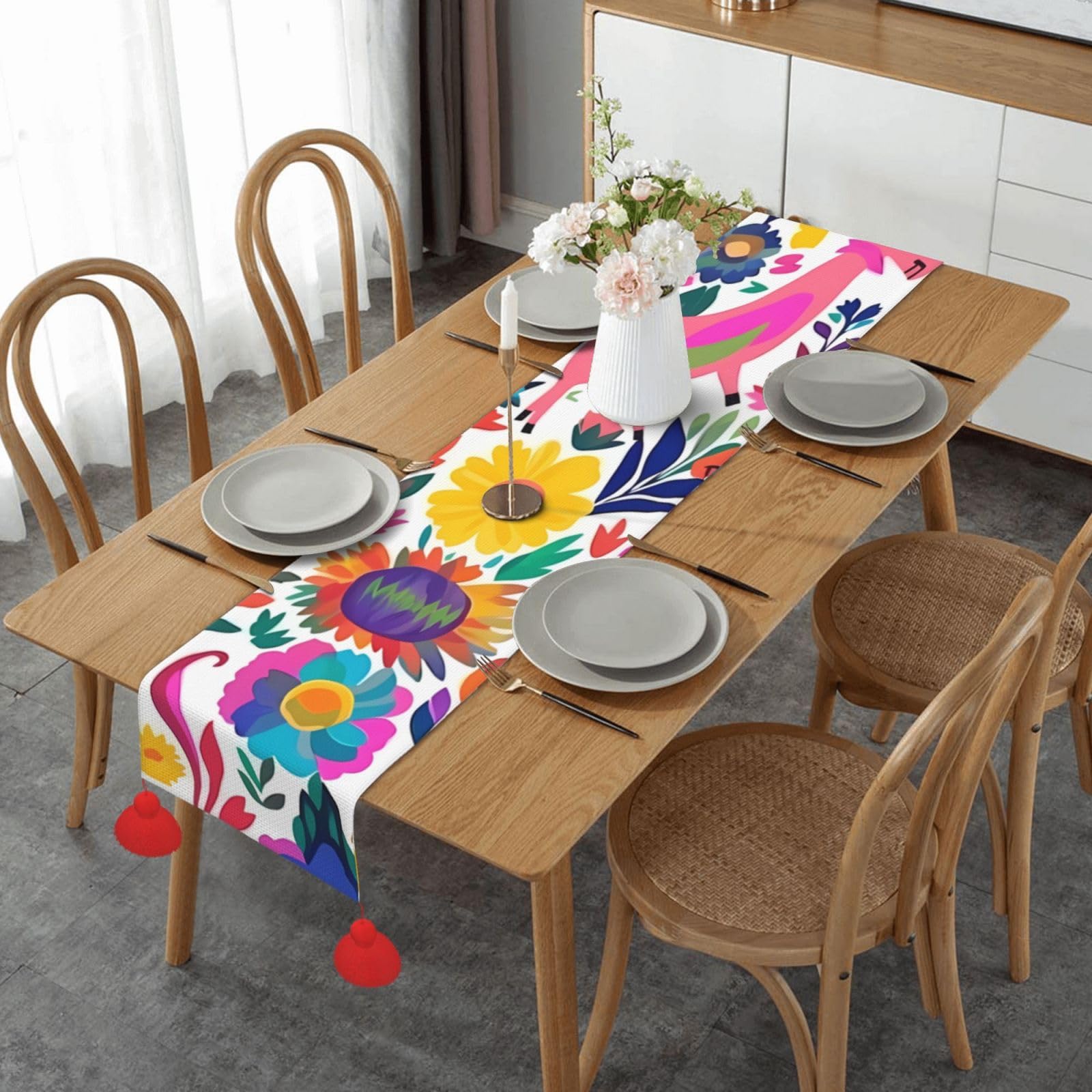 Chemin de table en lin Otomi pour une déco de table de Thanksgiving chaleureuse