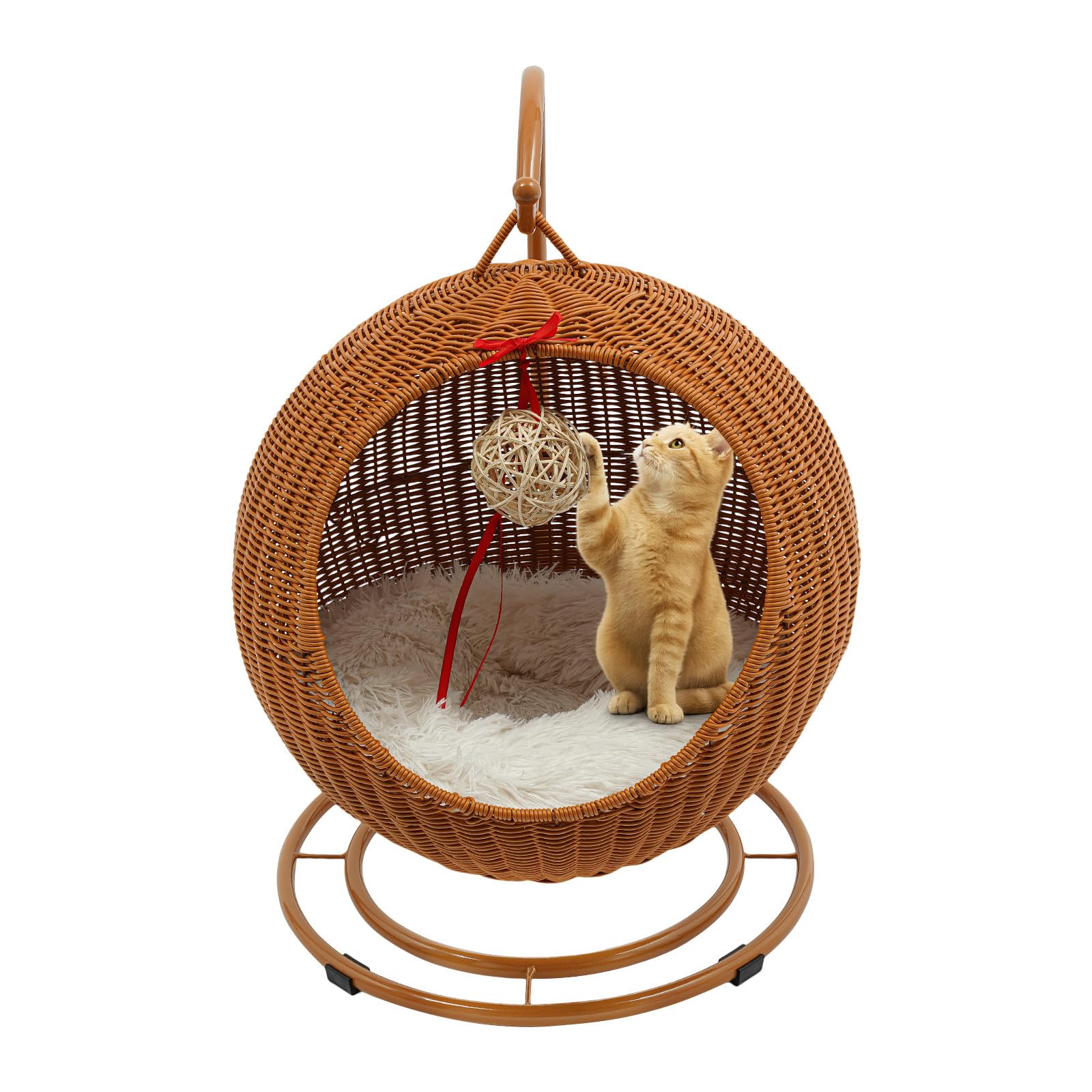 Poltrona sospesa rotonda per gatti, amaca, per gatti, con tappetino Cool-Down, altezza 66 cm, portata 7,5 kg, lavabile e rimovibile, base a doppio disco (giallo)