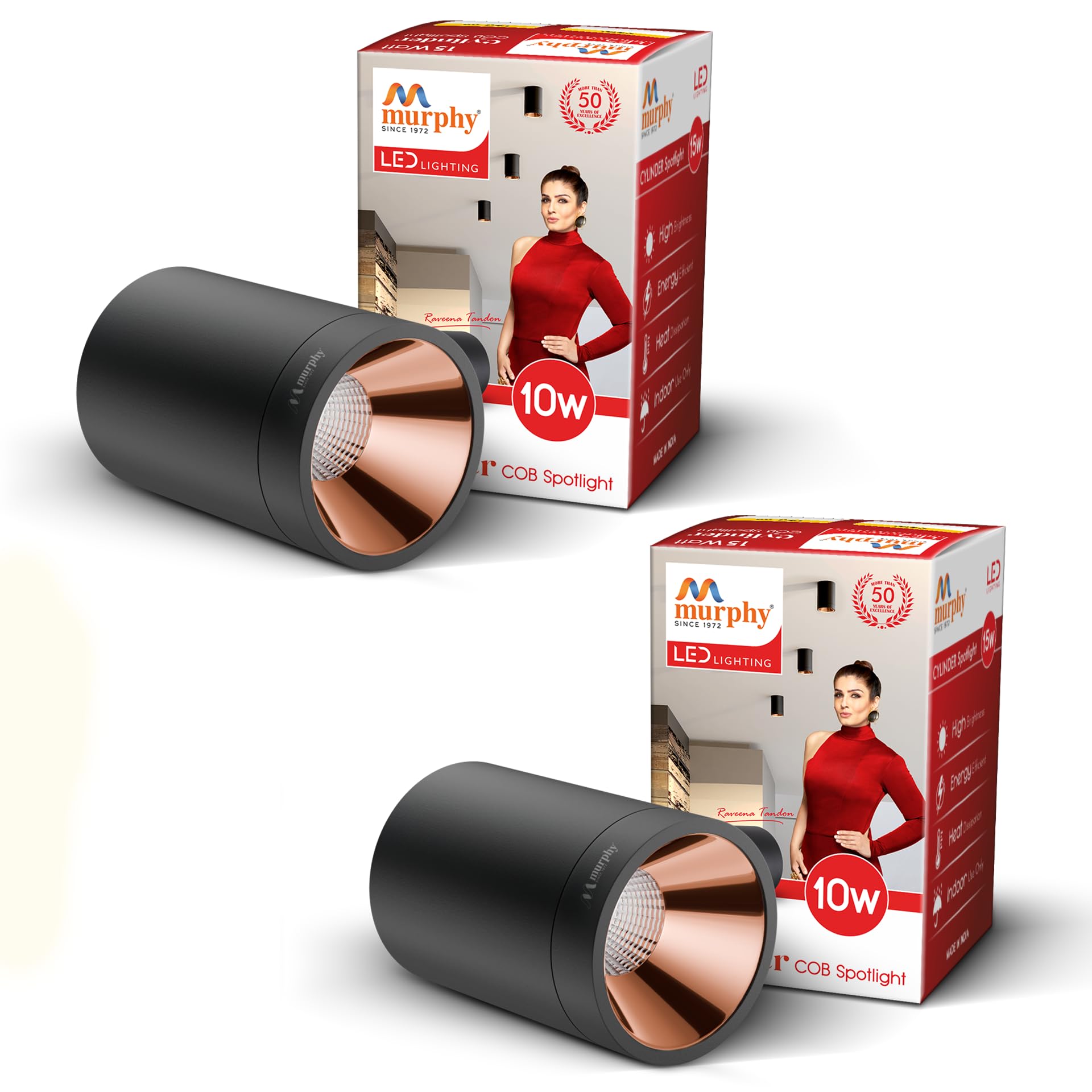 Murphy 10W Black Body Cylindrical Surface Mounted Spot Light Down Light (Warm White, Pack of 2)(Aluminium)