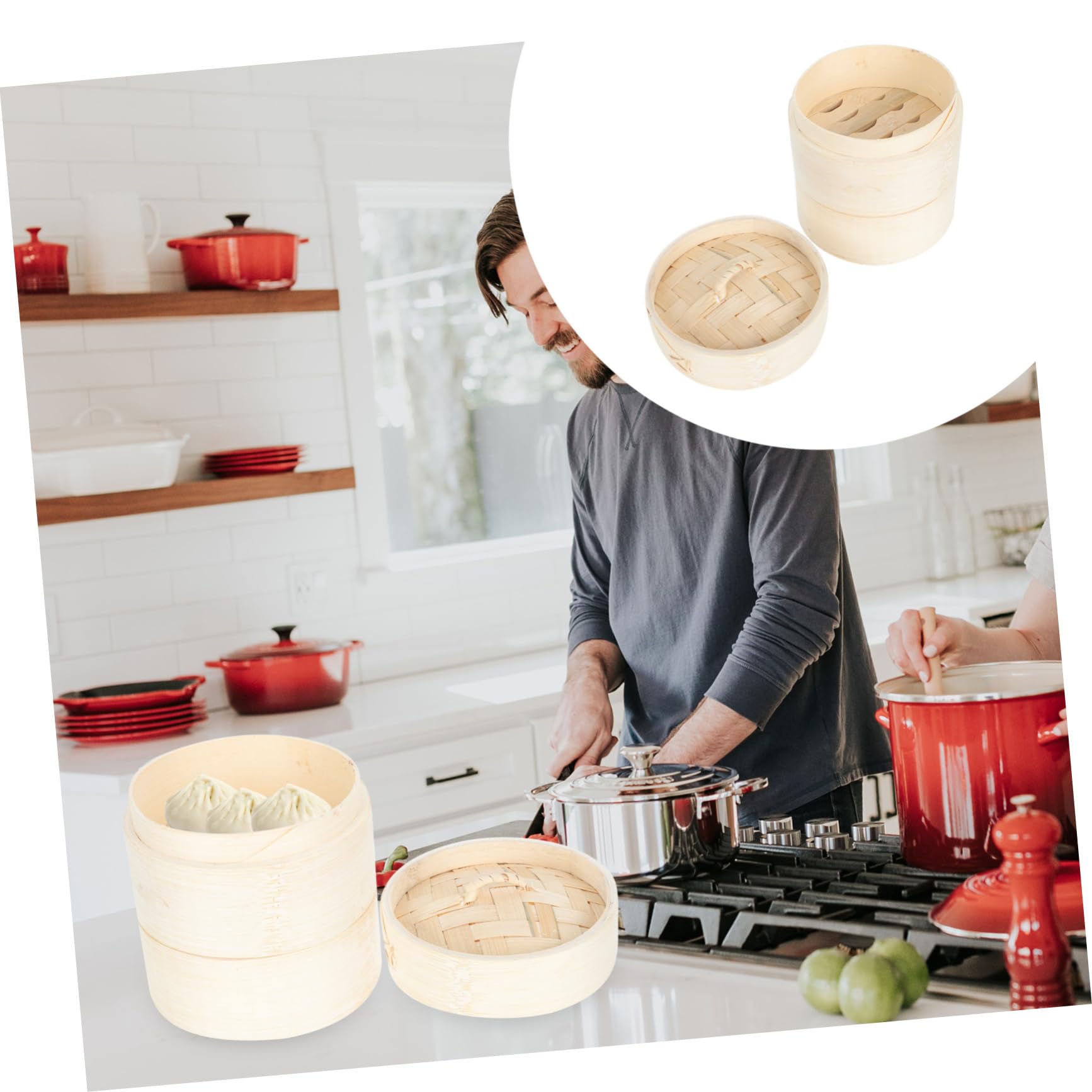 Bamboo Steamer for Bao Dumpling Steamer Food Cookware Reusable Safe Food 5