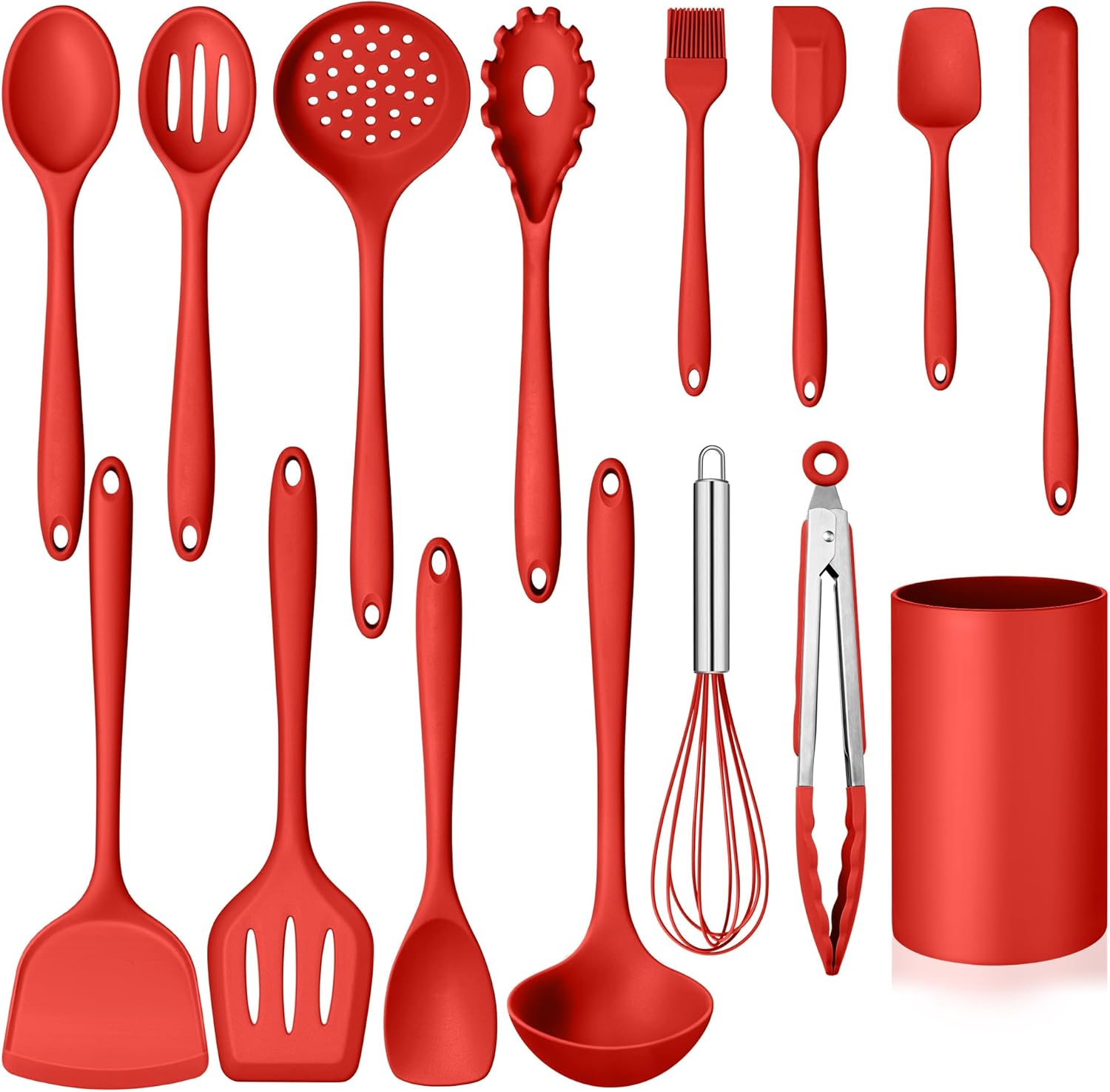 Kitchen Cooking Utensils Set with Holder, Homikit 15-Piece Silicone Spatula Set for Nonstick Cookware, 446°F Heat Resistant Spoon Turner Tong Whisk Brush for Cooking and Baking-Red Kitchen Cooking Utensils Set with Holder, Homikit 15-Piece Silicone Spatula Set for Nonstick Cookware, 446°F Heat Resistant Spoon Turner Tong Whisk Brush for Cooking and Baking-Red