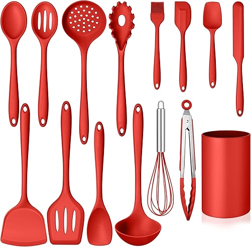 Homikit - Juego de utensilios de cocina con soporte, juego de espátulas de silicona de 15 piezas para utensilios de cocina antiadherentes, cuchara