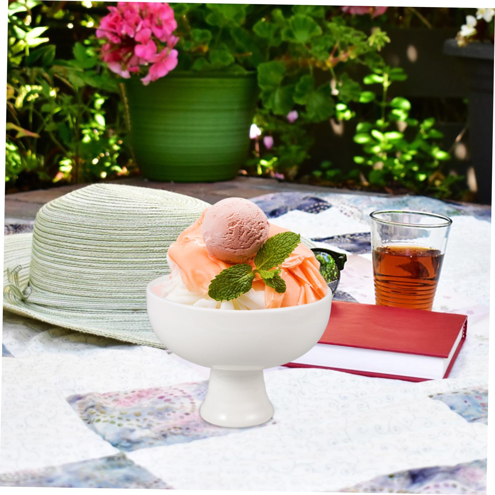 Bol de Cerámica con Pedestal Redondo de Cuenco para Postres Helados y Frutas Diseño Elegante para Servir Aperitivos y Dulces Casa o Restaurante