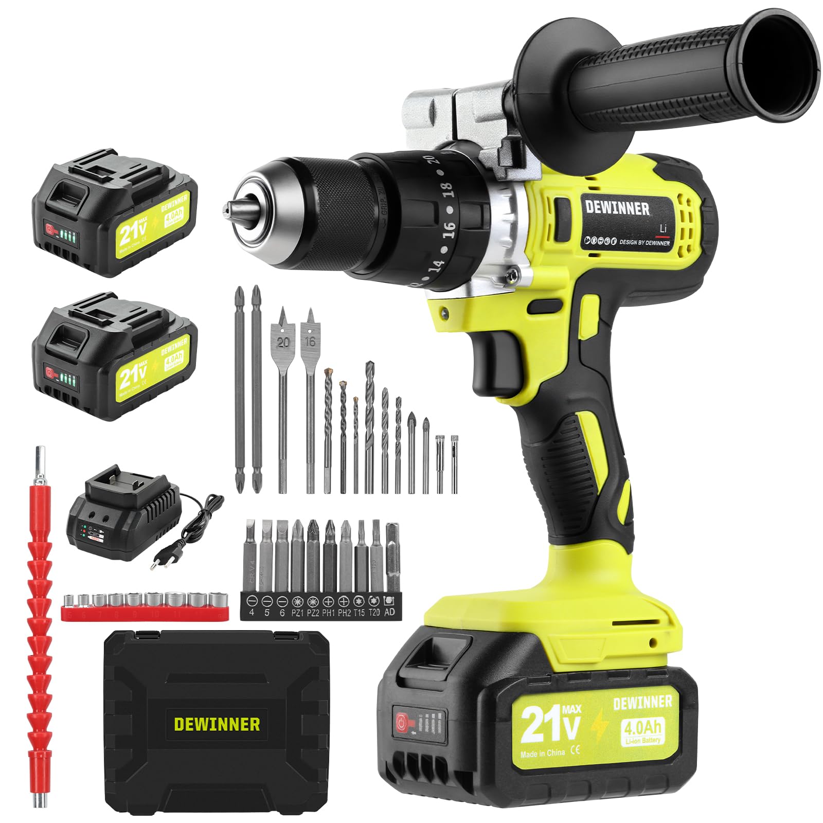 Trapano Avvitatore A Batteria 21V Brushless Con 70 Nm Di Coppia - 2 Batterie 2.0 Ah, 25+3 Regolazioni Di Coppia, 2 Velocità, LED - Ideale Per Legno, Metallo E Plastica