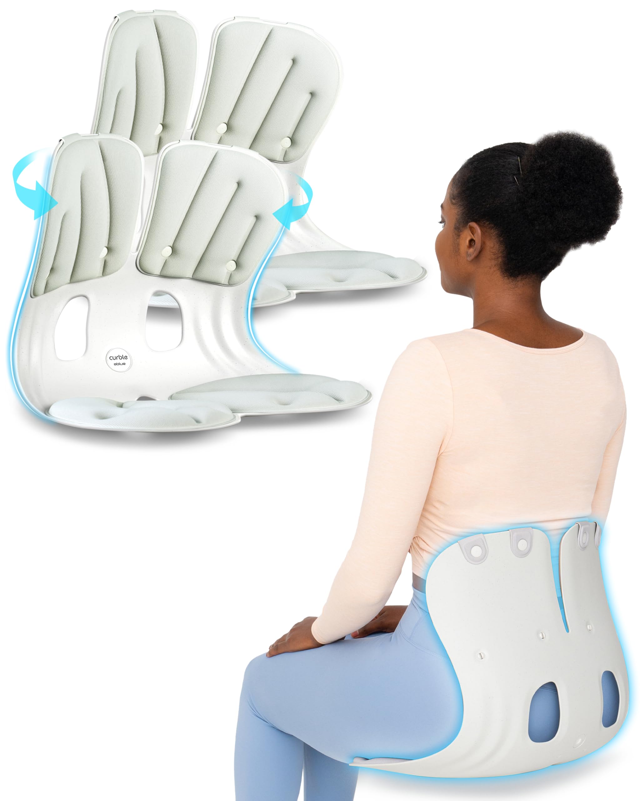 curble Grand 2PACK, Ergonomic Chair Back Support, Lumbar Support for Good Posture Correction and Back Pain Relief, Perfect for Office Chair, Floor Seat, and Work from Home, Patented (2P Grey)