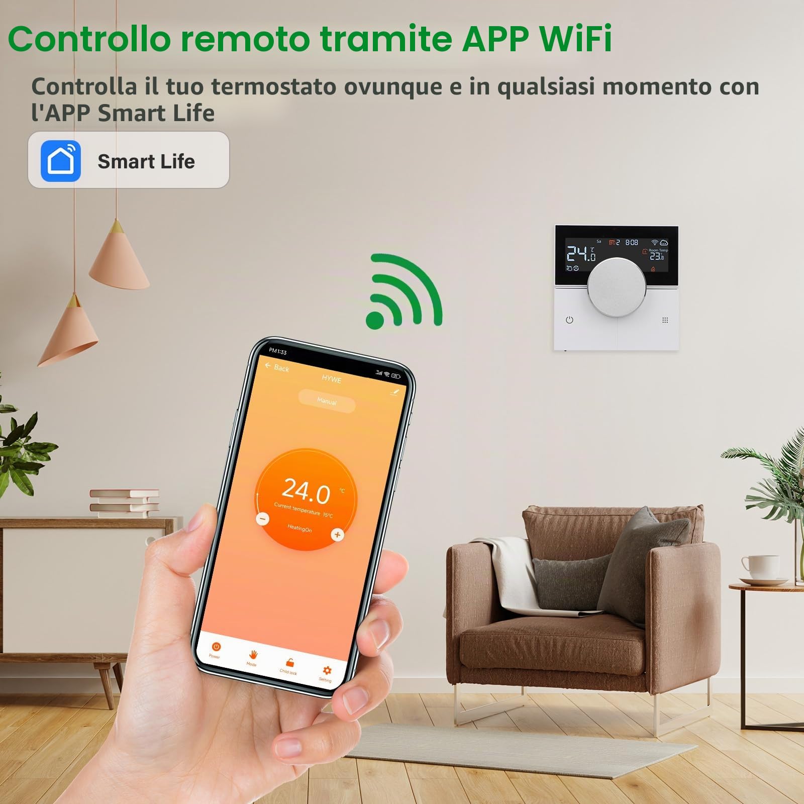 Wengart Smart Termostato per Stanza WG12, AC230V 3A 2.4GHz Funziona per Riscaldamento a Pavimento ad Acqua, Termostato Compatibile con Alexa e Google Home, Ruota per Impostare la Temperatura, Modalità