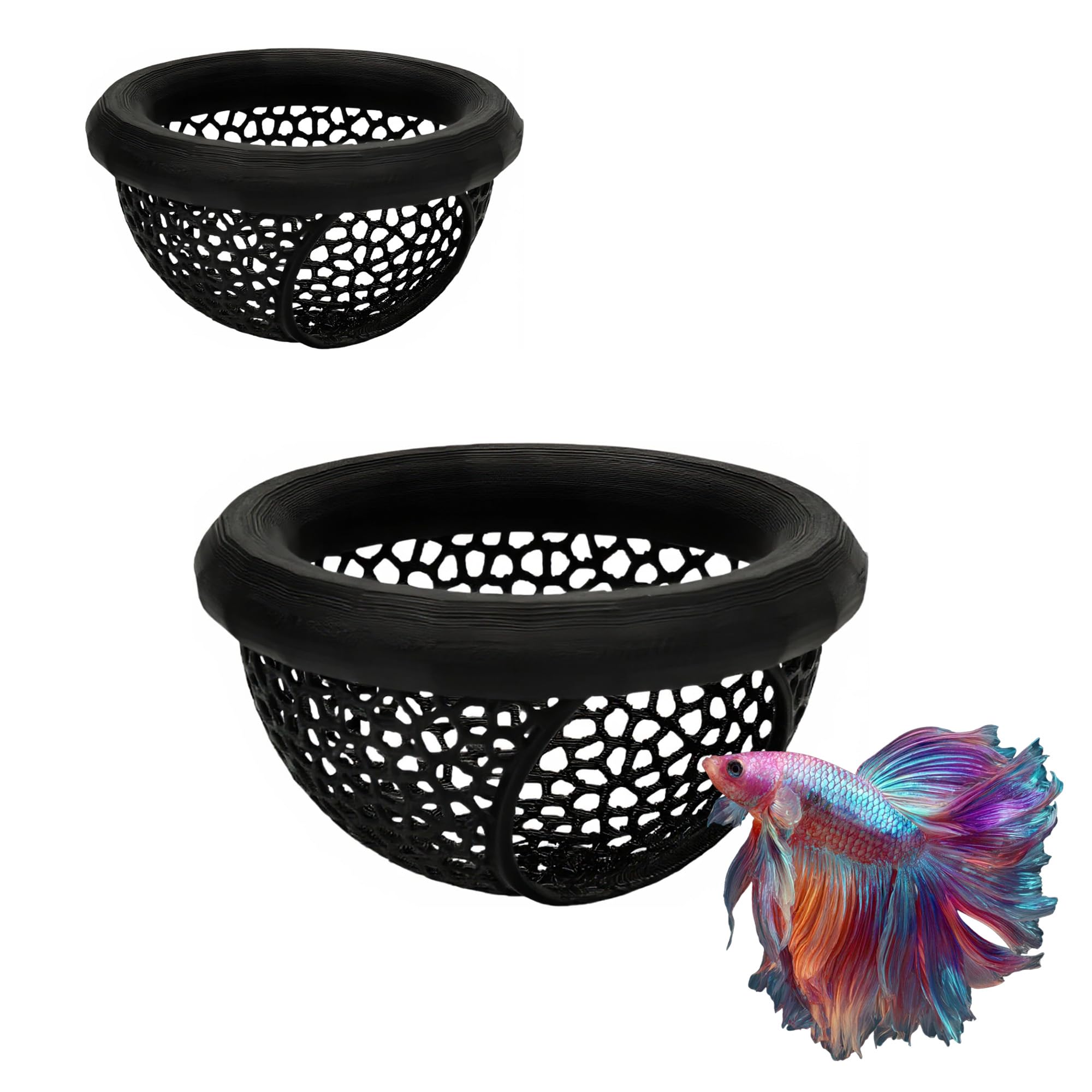 SpringSmart Floating Betta Hide Cave - 3D Printed Aquarium Feeding Ring, Beta Fish Hammock, Aquarium Hideout for Shrimp, Guppies and Small Fish (Black*2PCS)