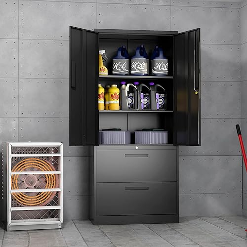 Miniatura 7 de HEYCODE Archivador con 2 cajones  Armario de almacenamiento lateral vertical de metal con cerradura  Armario de almacenamiento con archivador para