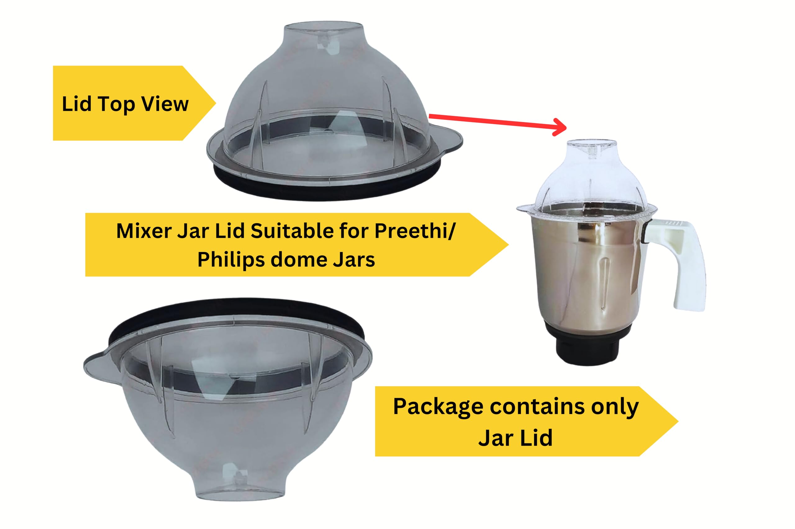Mixer Grinder (Dome/Big jar lid/Cap with Rubber Gasket) Compatible for "PREETHI" jar (Compaitable only for 1 Litre/1.5 Litres Jars) (Diameter: 12.8 CM) - Pack of 1 Unit — Amazon image 3