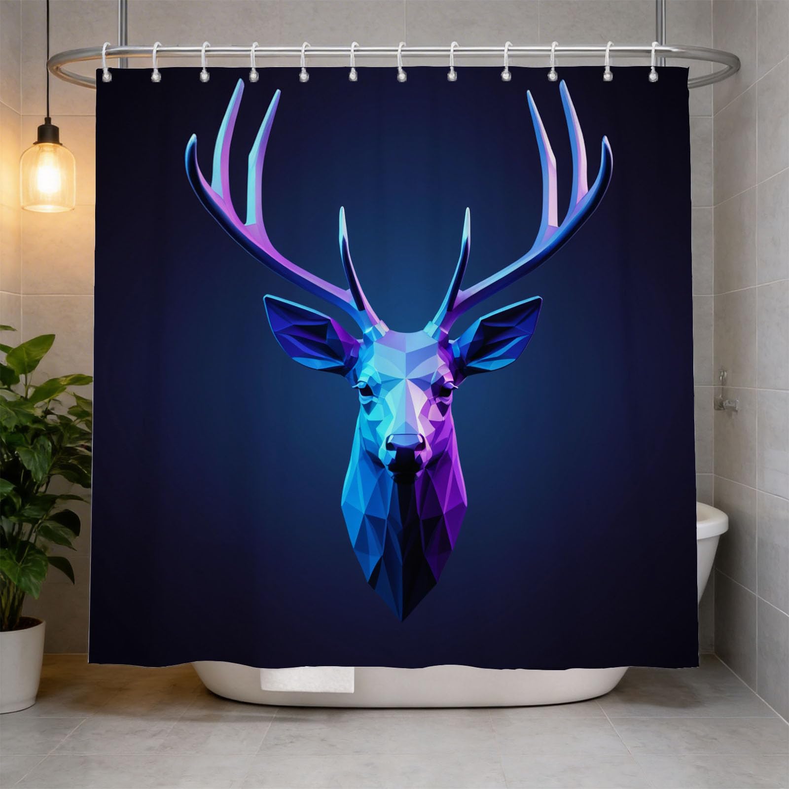 Hongduo 3D Deer Shower Curtain for Stalls Bathtubs Simple Bathroom Decor Shower Curtain Set Polyester Fabric Waterproof 200x200cm/79X79 Inch with Hooks