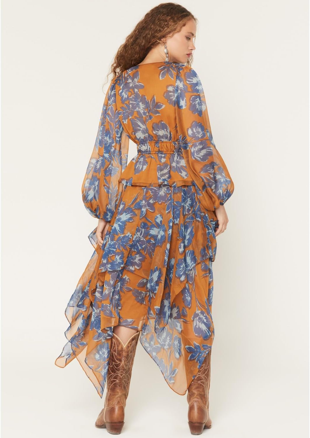 Shyanne Women's Floral Tiered Midi Skirt Pecan Medium