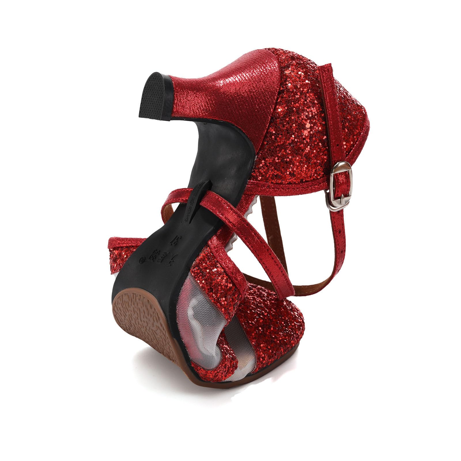 HIPPOSEUS Damskie buty do tańca towarzyskiego z cekinami, z zamkniętymi palcami, nowoczesne buty do tańca tango, gumowa podeszwa, Czerwony, 36 EU