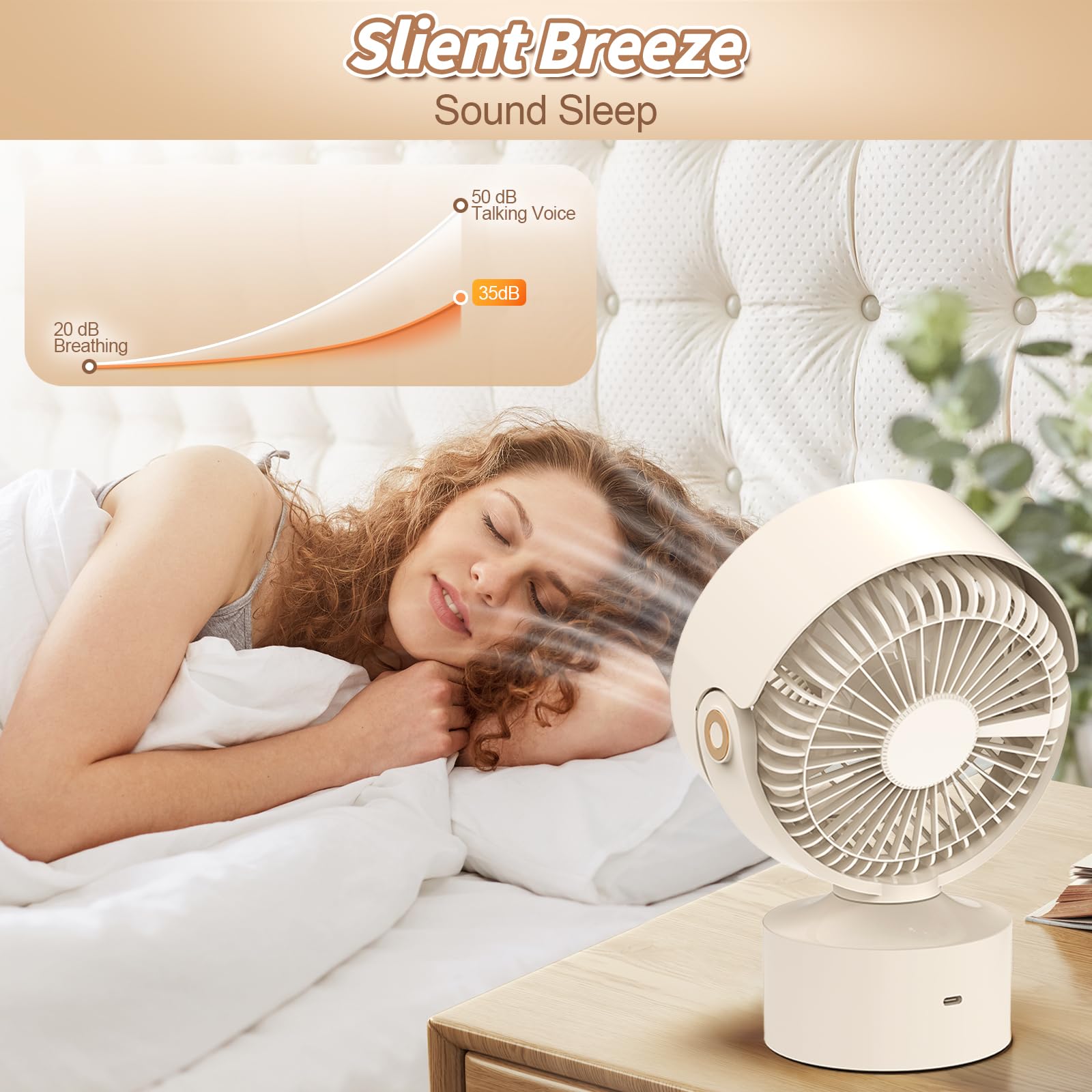 Ventiladores de escritorio para dormitorio, ventilador circulador de aire oscilante de 9 pulgadas, ventilador de mesa de 3 velocidades, inclinación ajustable de 120°, temporizador de 4H 5