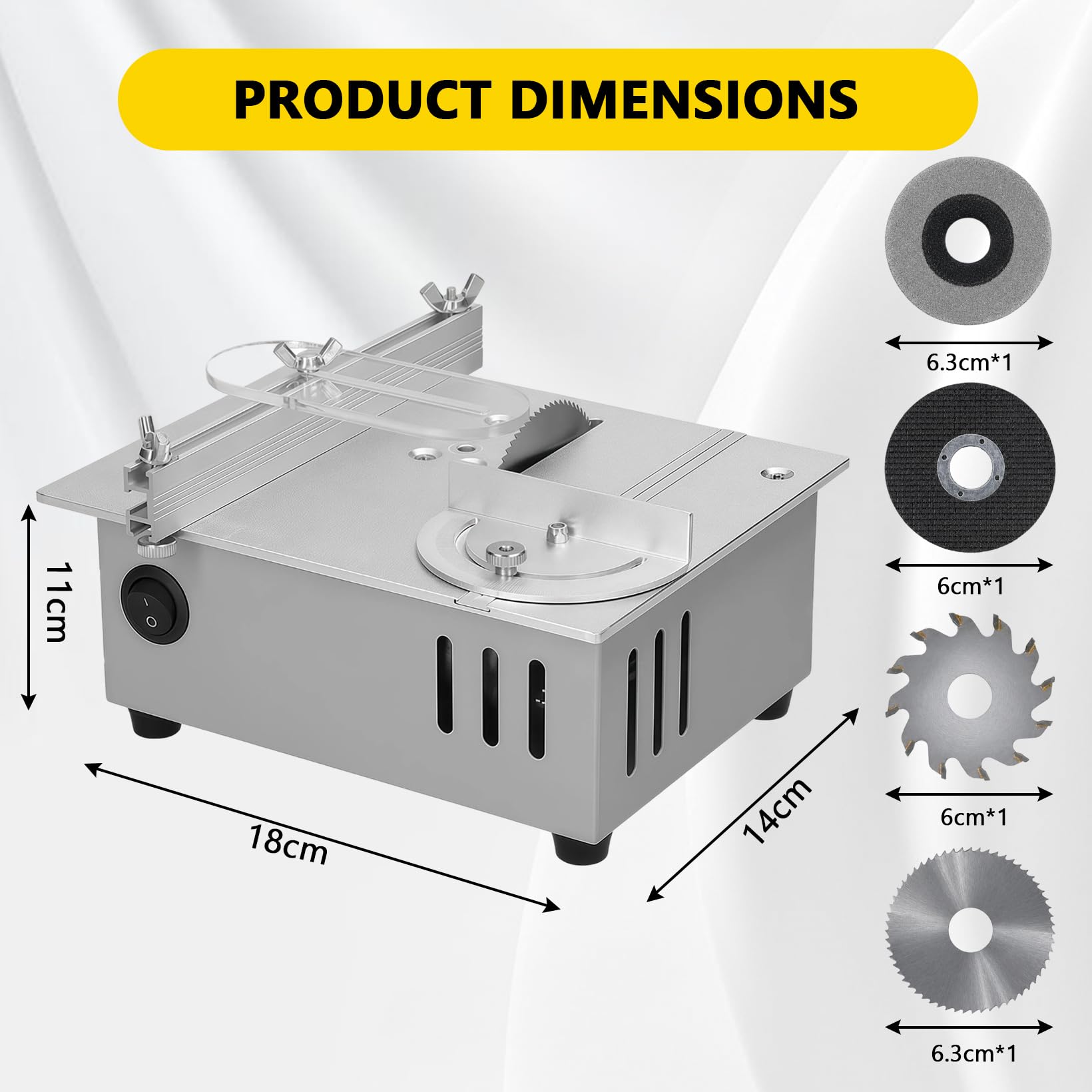 96W Mini Tischkreissäge 5000RPM 0-15 mm Einstellbare Sägeblatthöhe Elektrische Mini Tischsäge mit 4 Klingen und Polierscheibe Cutter Saw Ideal für Modellbau Bastelarbeiten kleine Schnittprojekte