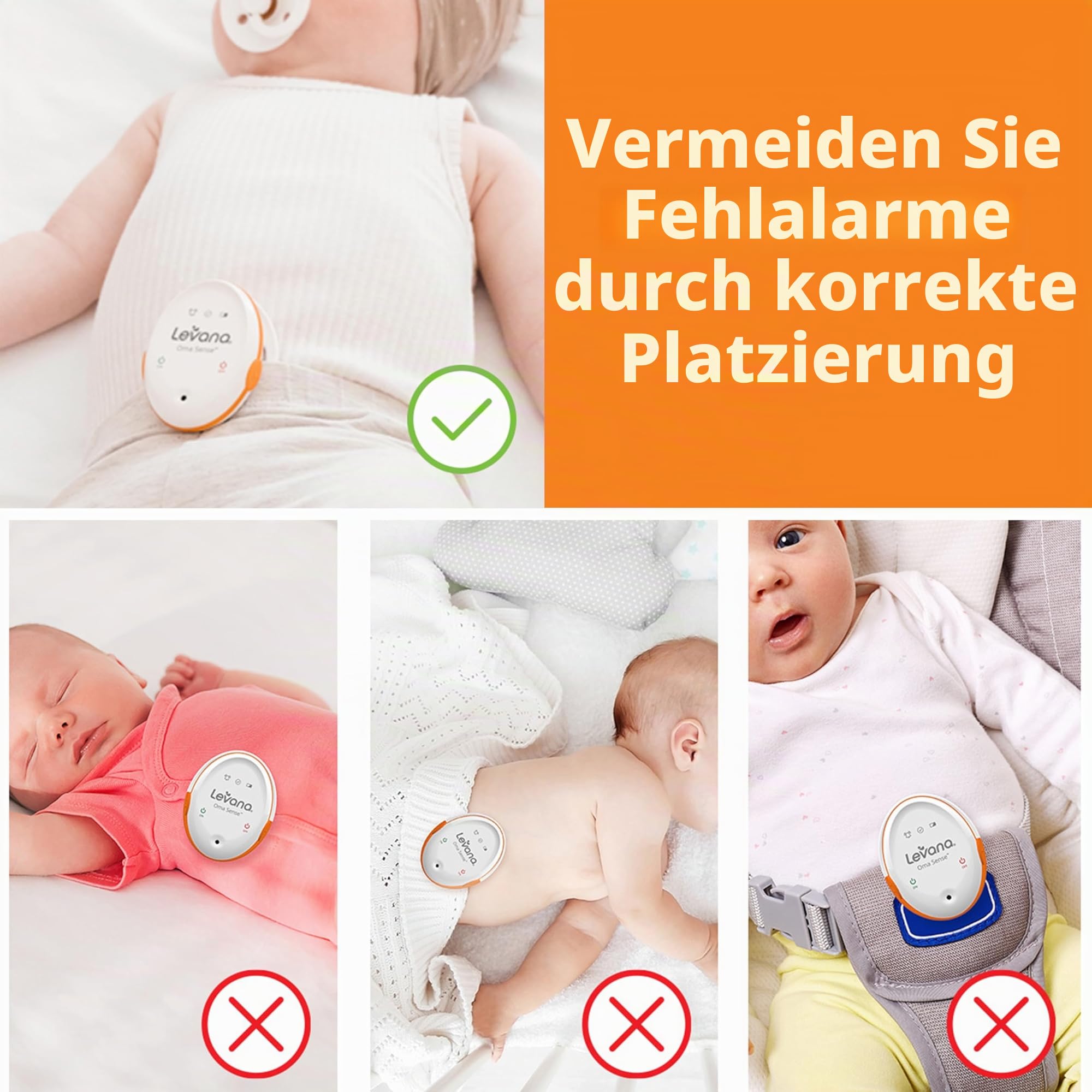 Levana Oma Sense, Biometrischer Monitor, Atmungsmonitor, Orange, Weiß