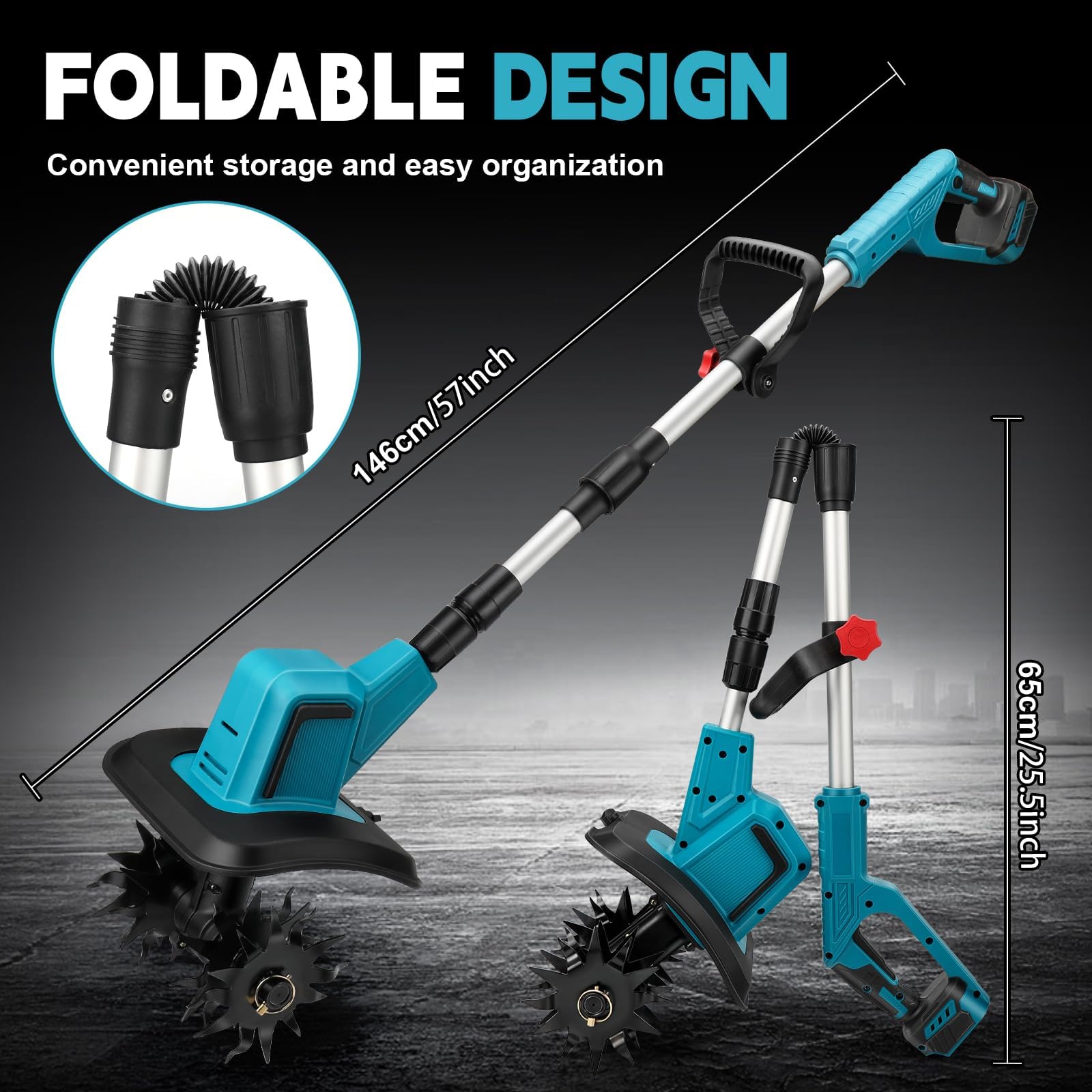 Rotavator eléctrico con 2 baterías, motocultor de jardín inalámbrico, máquina de labranza y cultivo, motor sin escobillas de 500 RPM, azada para desmalezar césped, afilador de 228 mm de ancho, para ca
