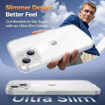 Clear Case for iPhone 15, Ultra Thin, Shockproof TPU Cover, Anti-Yellowing, Crystal Clear, Phone Case for Apple iPhone 15 - Clear