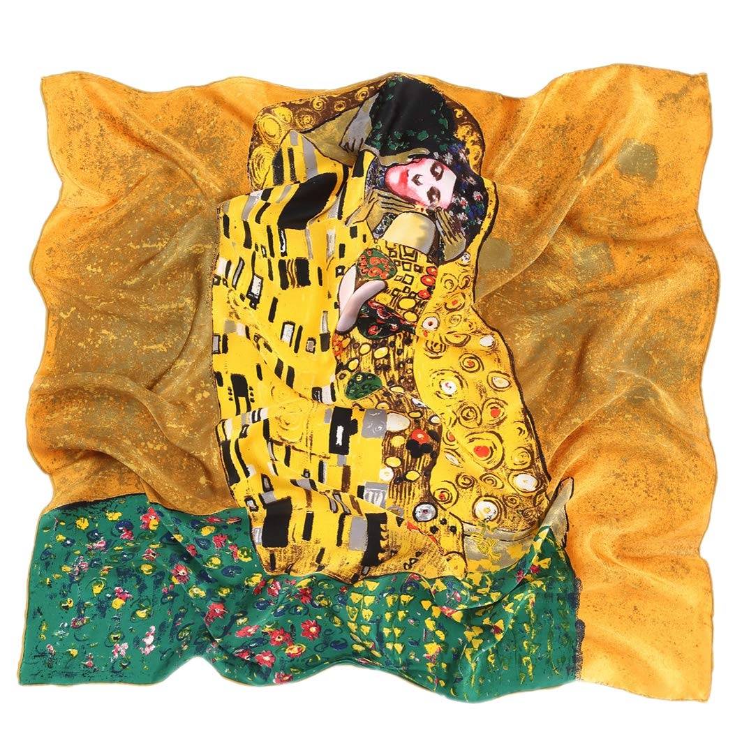 Gustav Klimt Jedwabna chusta w stylu secesyjnym, kolorowy druk artystyczny, 90 cm X 90 cm