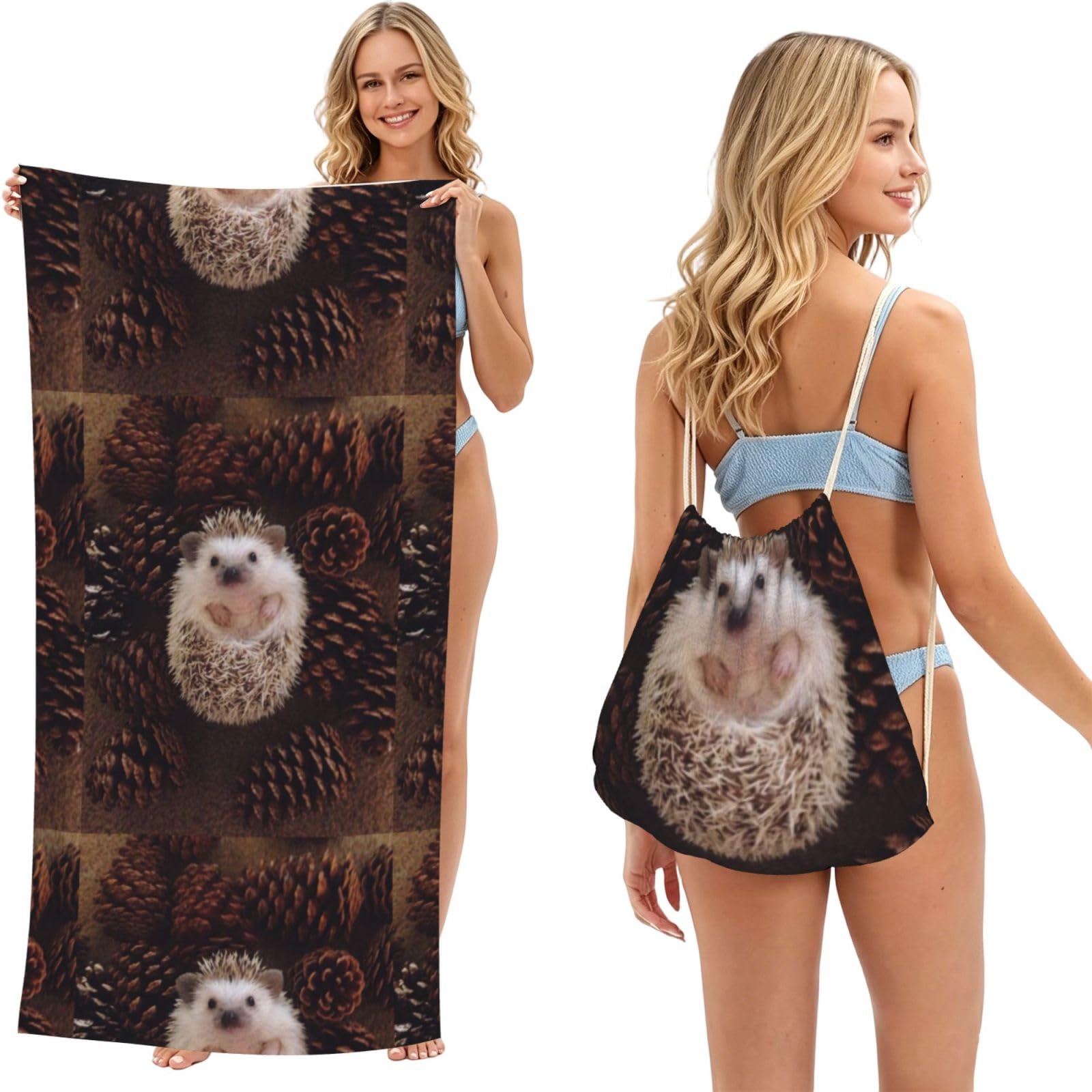 Poadnly As Picture Hedgehog, 2 In 1 Packable Towel Bag, Beach Towels With Drawstring Backpack For Travel Holiday Camping