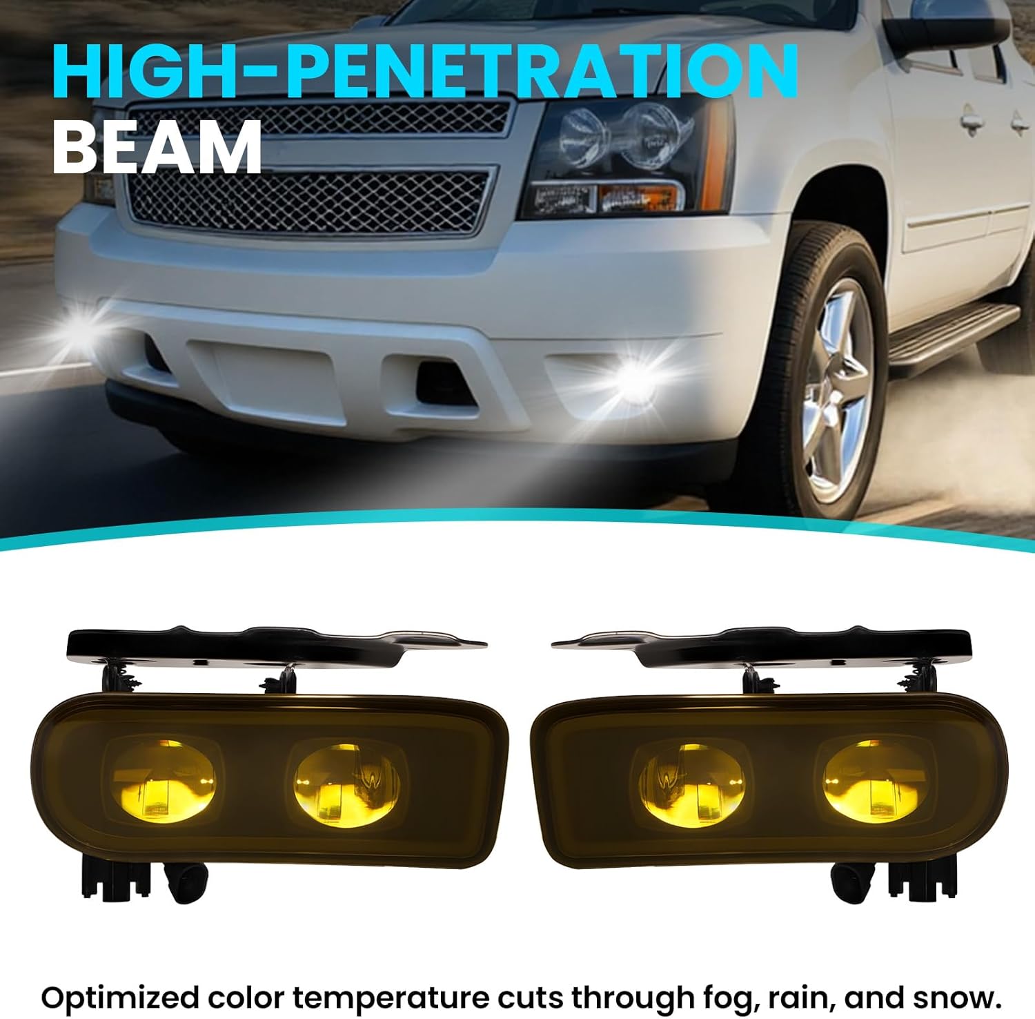 LED Fog Lights Compatible with 2002 2003 2004 2005 2006 Cadillac Escalade/EXT, Escalade ESV, Front Bumper Driving Fog Lamps- Yellow lens