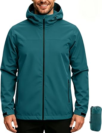 Mens Packable Rain Jacket Waterproof Lightweight Rain Coat with Hood,Breathable Mens Windbreaker for Outdoor Sports