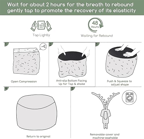 Miniatura 7 de HIGOGOGO Puf redondo de relleno otomano, pufs de pana con relleno de espuma de alta densidad, puf peludo y esponjoso, taburete de almacenamiento,