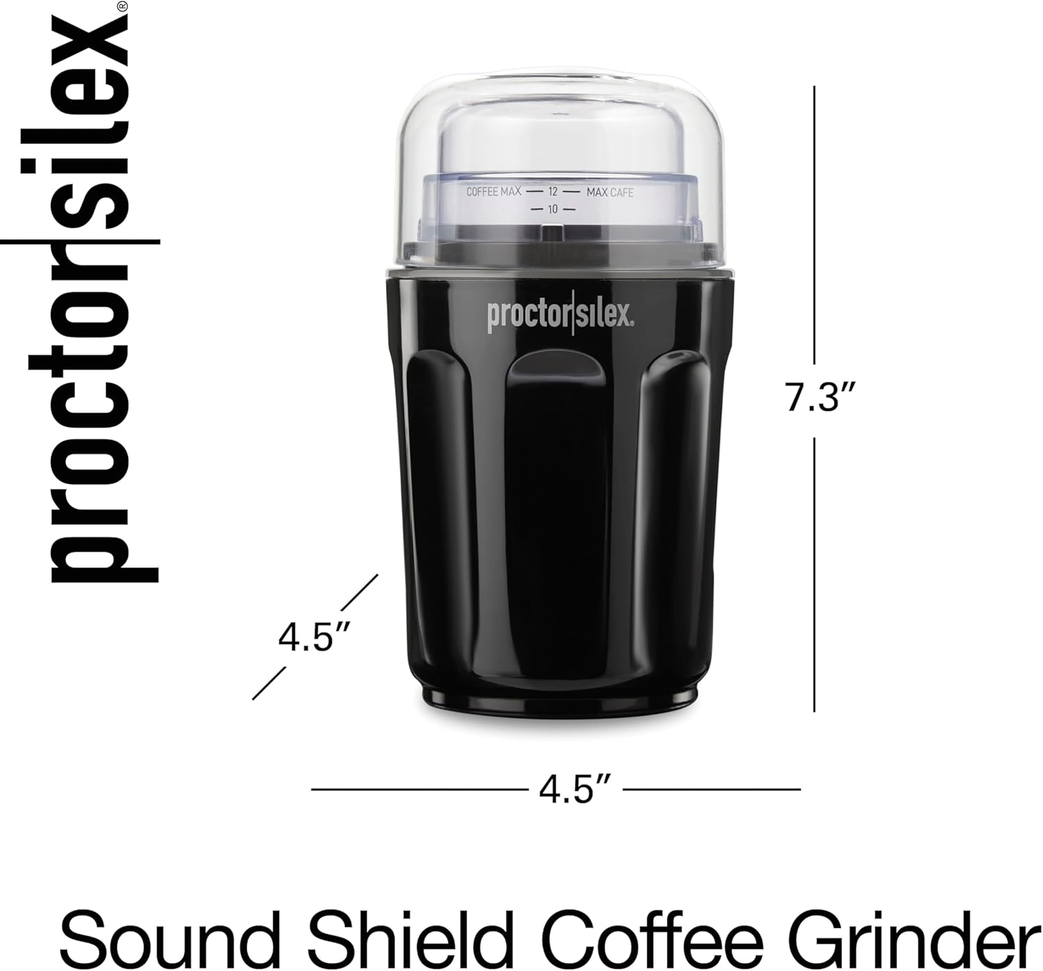 Proctor Silex Sound Shield Electric Coffee Grinder for Quiet Grinding, Stainless Steel Blades, Beans, Spices and More, 12 Cups, Black (80402)