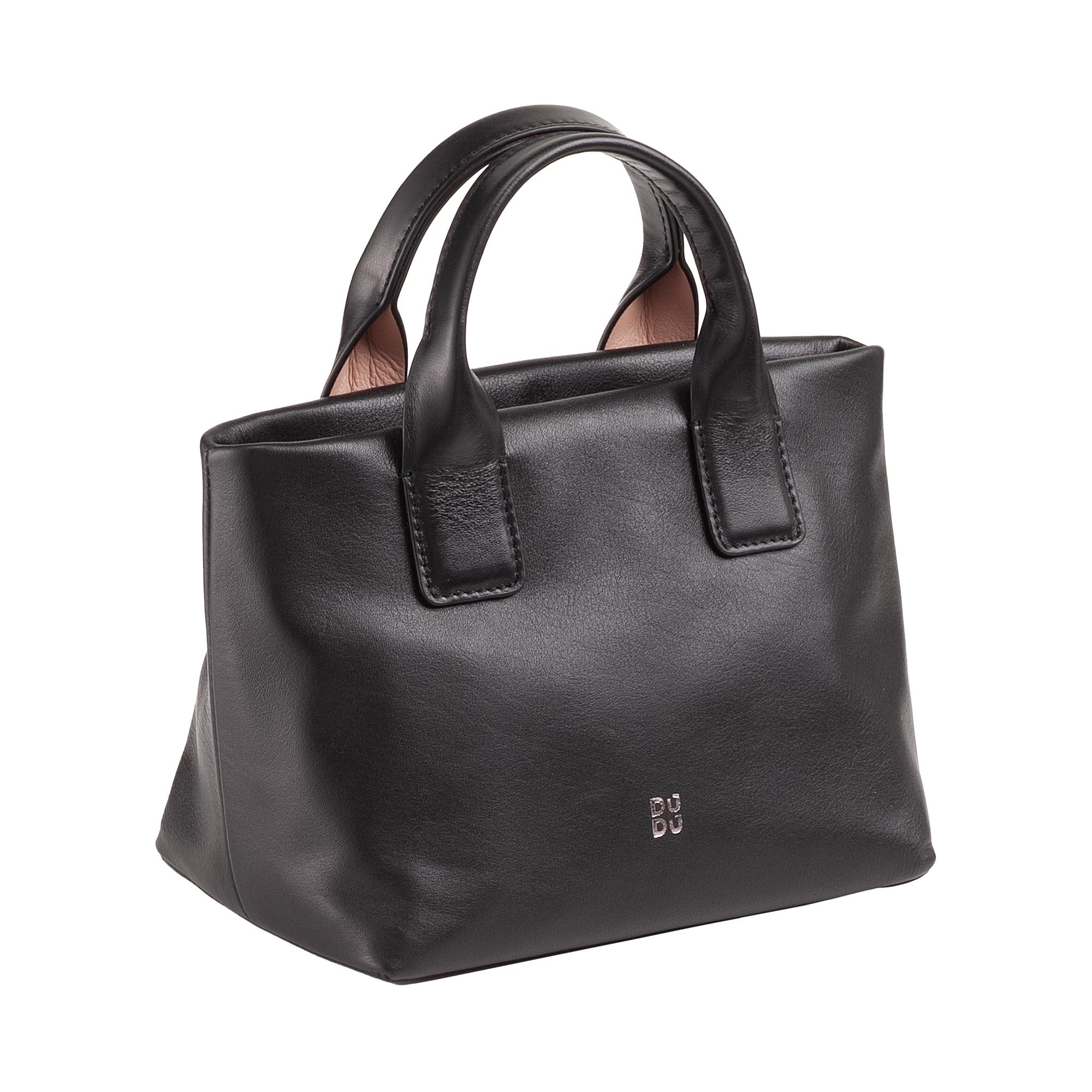 DUDU Bolso pequeño para Mujer de Hombro en Piel Genuina, Elegante minibolso de Noche, 22 x 13 cm, Asas Dobles, Bandolera de Cadena, Cierre con Cremallera Negro Rosa