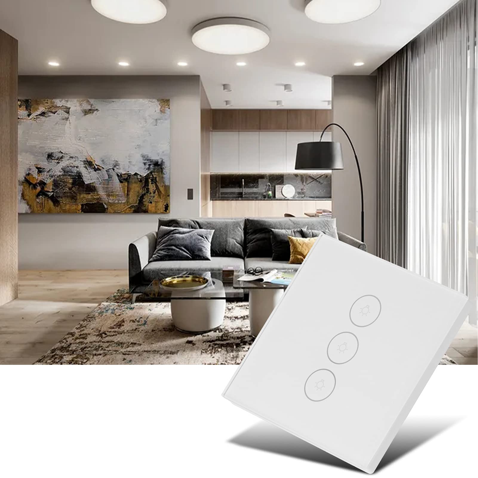 Interruptor de Luz WiFi, Control Táctil de Panel de Vidrio
