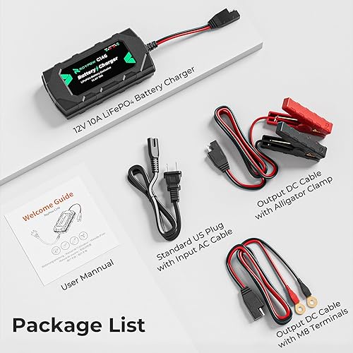 Miniatura 8 de RoyPow Cargador de batería de 12 V LiFePO4 de 10 amperios, cargador de goteo automotriz con abrazadera de cocodrilo y terminal de anillo