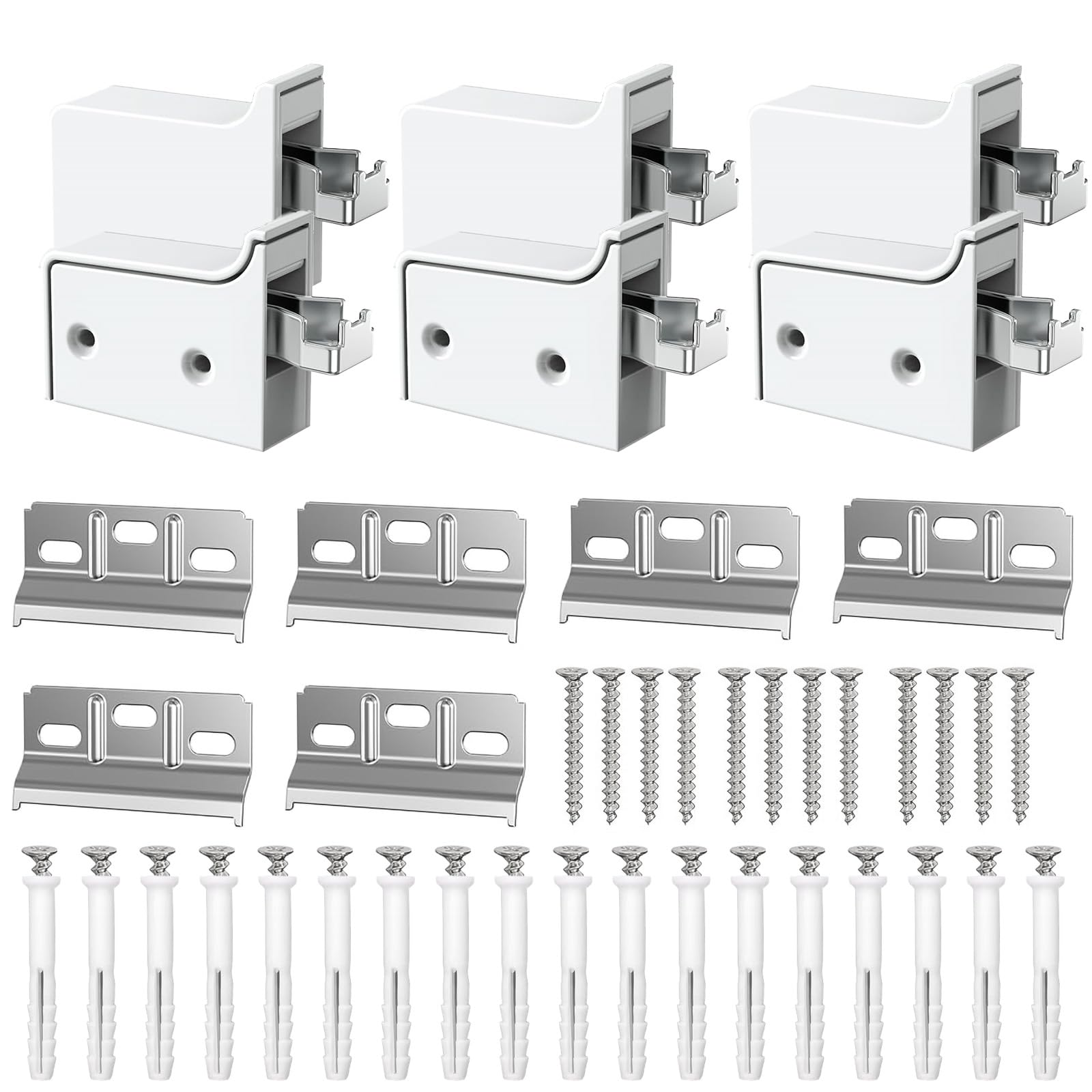 JVHLOV Cabinet Hanging Brackets + Wall Mounting Plates, Adjustable Steel Suspension Hooks for Kitchen Cupboards, 130kg Load Capacity, White x6