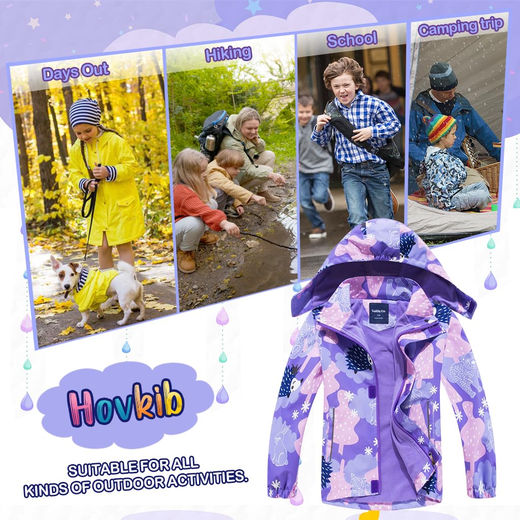 Veste Imperméable Fille Veste Coupe-Vent Chaude et Imperméable avec Capuche Blouson Enfant Légère Polaire Veste de Randonnée pour Outdoor 3-12 Ans