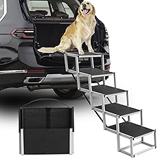 Dog Stairs for Large Dogs PRIORPET - Glow in The Dark Marking - Foldable Dog ramp for Car Medium Size and SUV - Dog Steps for Car - Non-Slip Surface - Dog ramps for Large Dogs - 5 Steps