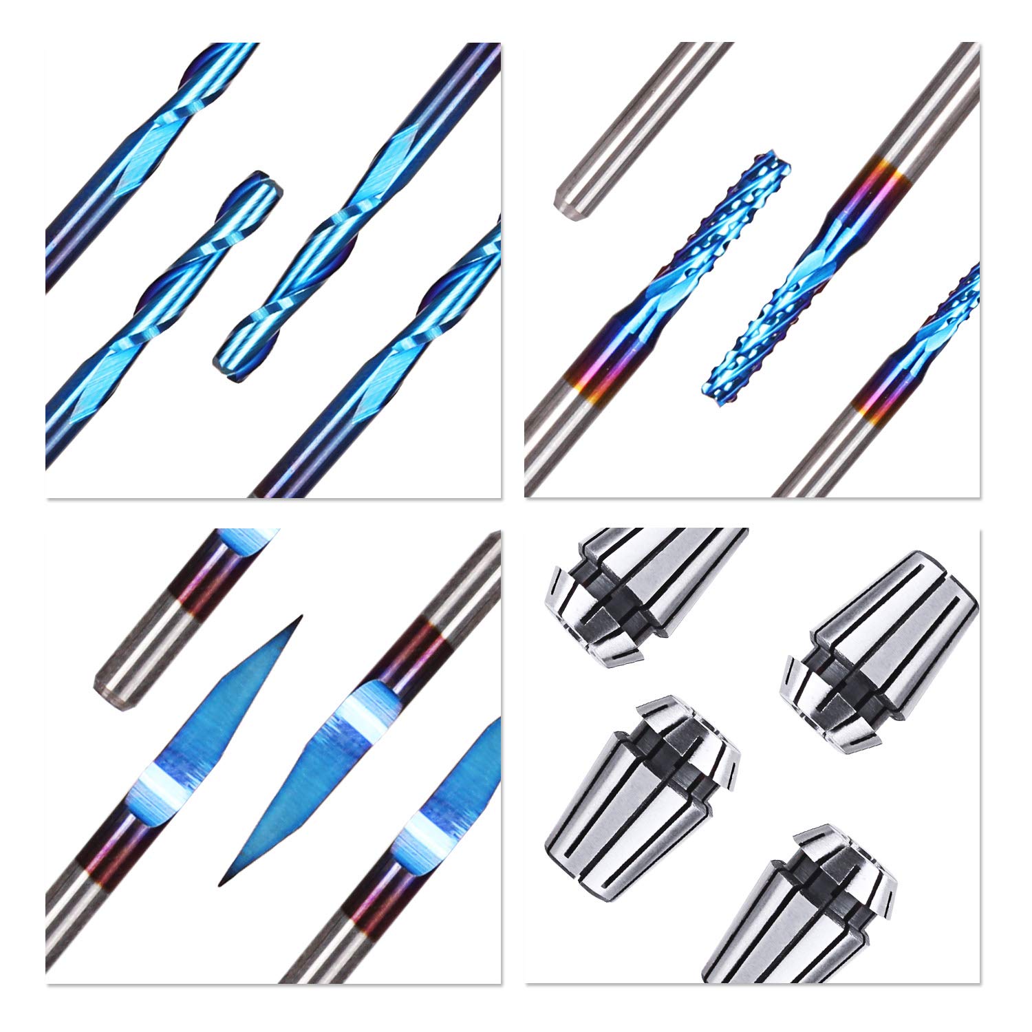 Best Review SainSmart Genmitsu Nano Blue Coat End Mill CNC Router Bits Essential Kit, 3 Boxes Router Bits (30 Bits) and 1 Box ER11 Spring Collet Set