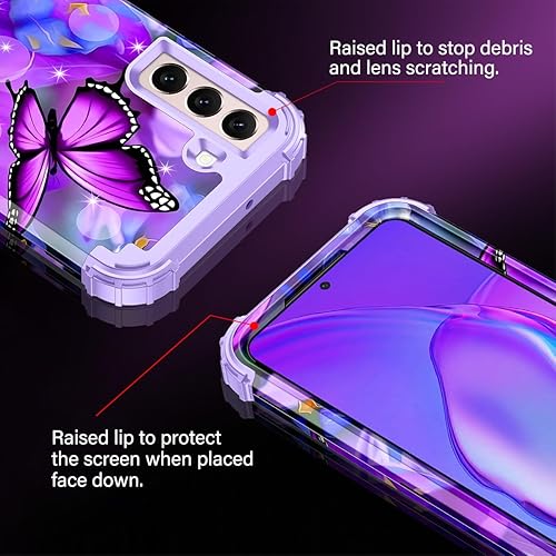 Miniatura 4 de Casetego Funda compatible con Galaxy S22 5G, diseño floral de tres capas, resistente, resistente, a prueba de golpes, funda protectora de cuerpo
