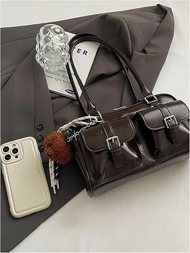 Miniatura 2 de Verdusa Bolso de hombro con hebilla vintage para mujer, bolso de hombro con asa superior y bolsillos