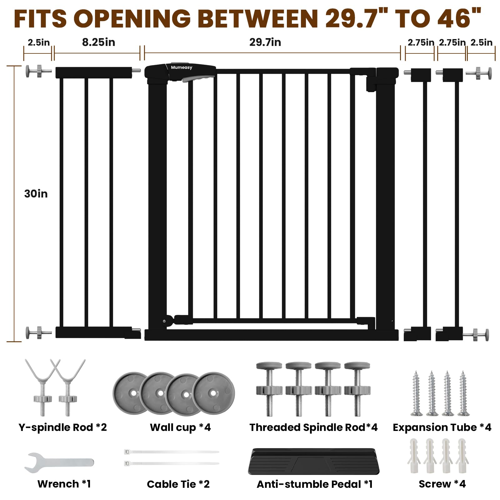 Mumeasy Puerta Valla de Seguridad para Bebés, Puerta Extra Ancha para Perros de 29.5 ''-46'' para Escaleras y Puertas