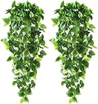 CEWOR 2pcs Fake Hanging Plants 3.6ft Fake Ivy Vine Artificial Ivy Leaves for Wedding Wall House Room Patio Indoor Outdoor Home Shelf Office Decor (No Baskets)