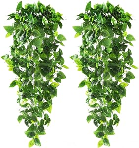 CEWOR 2pcs Fake Hanging Plants 3.6ft Fake Ivy Vine Artificial Ivy Leaves for Wedding Wall House Room Patio Indoor Outdoor Home Shelf Office Decor (No Baskets)