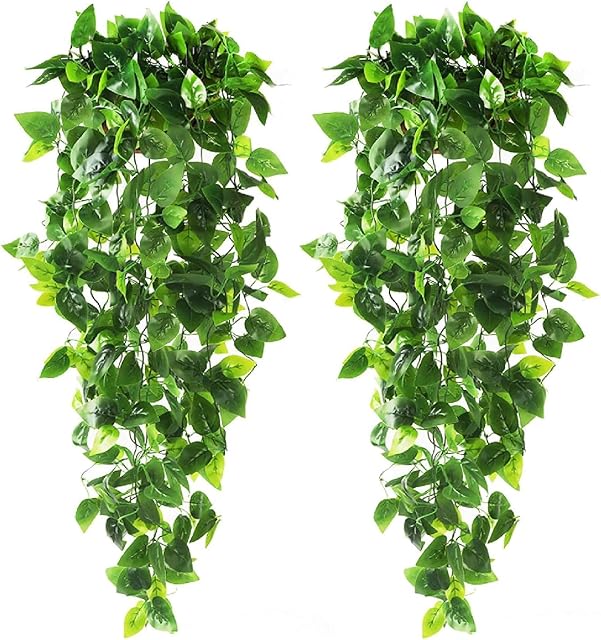 CEWOR 2pcs Fake Hanging Plants 3.6ft Fake Ivy Vine Artificial Ivy Leaves for Wedding Wall House Room Patio Indoor Outdoor Home Shelf Office Decor (No Baskets)