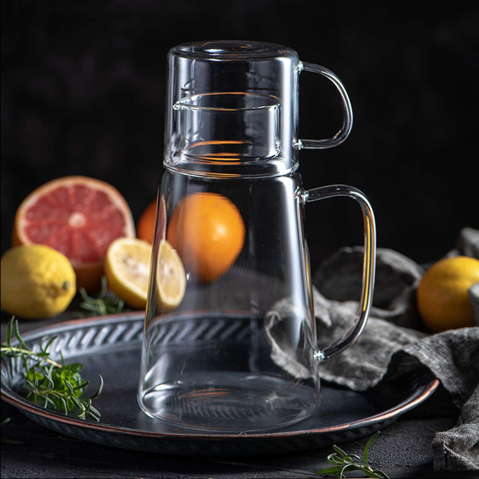 Jarra de Agua Jarra de Vidrio para el hogar con Cubierta Multifuncional Botella de Agua de Vidrio de Alta Resistencia al Calor con Pico de Olecranon Teteras de té Helado