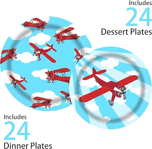 Miniatura 2 de PARTY BERRY Juego de 120 piezas de vajilla desechable para decoración de fiesta de avión, platos, tazas, servilletas, tenedores, decoraciones de