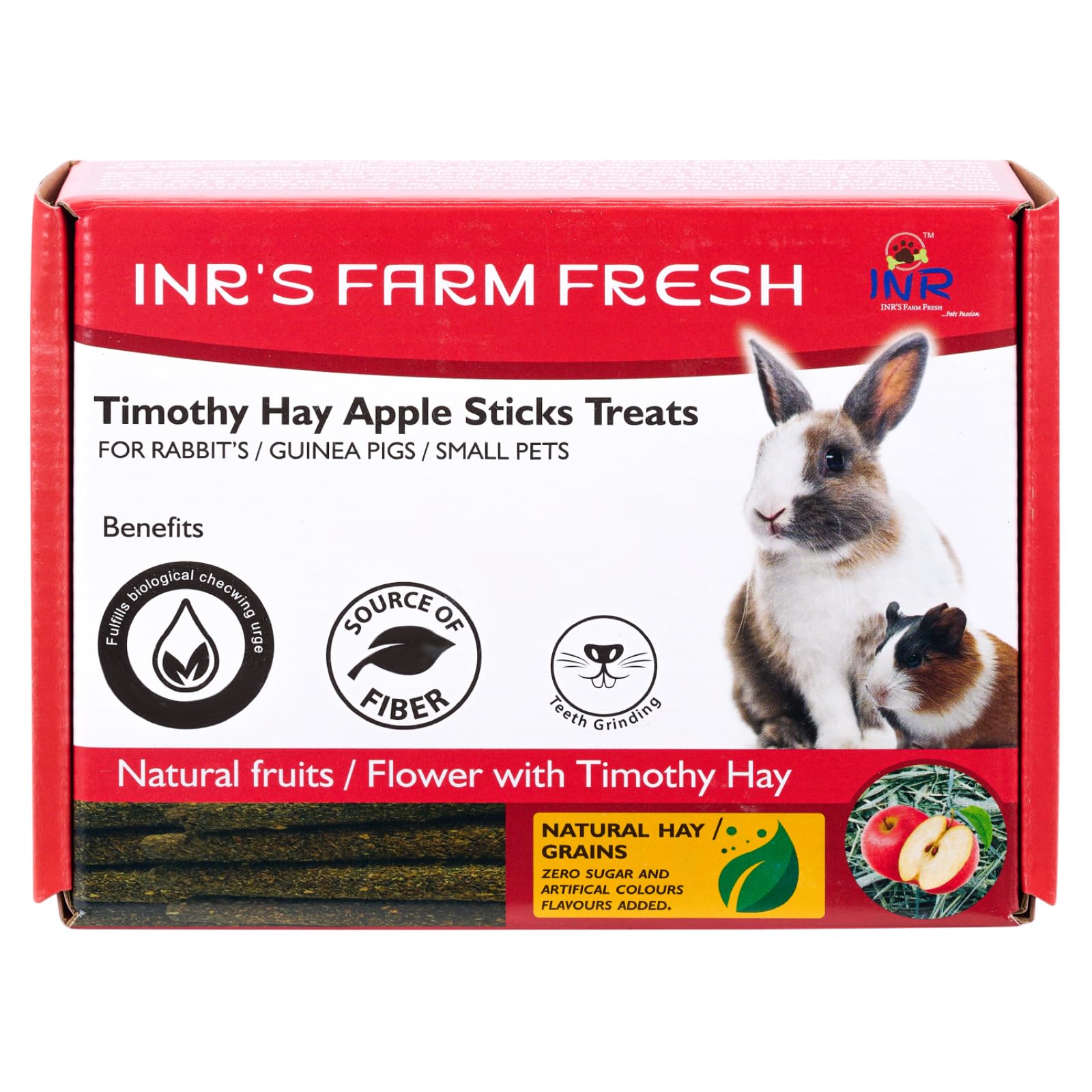 Timothy Hay Apple Stick Treats for Rabbits, Guinea Pigs, Hamsters & Other Small Pets (125g) | Natural High-Fiber Timothy Hay Sticks | Premium Small Pet Food for Dental Health