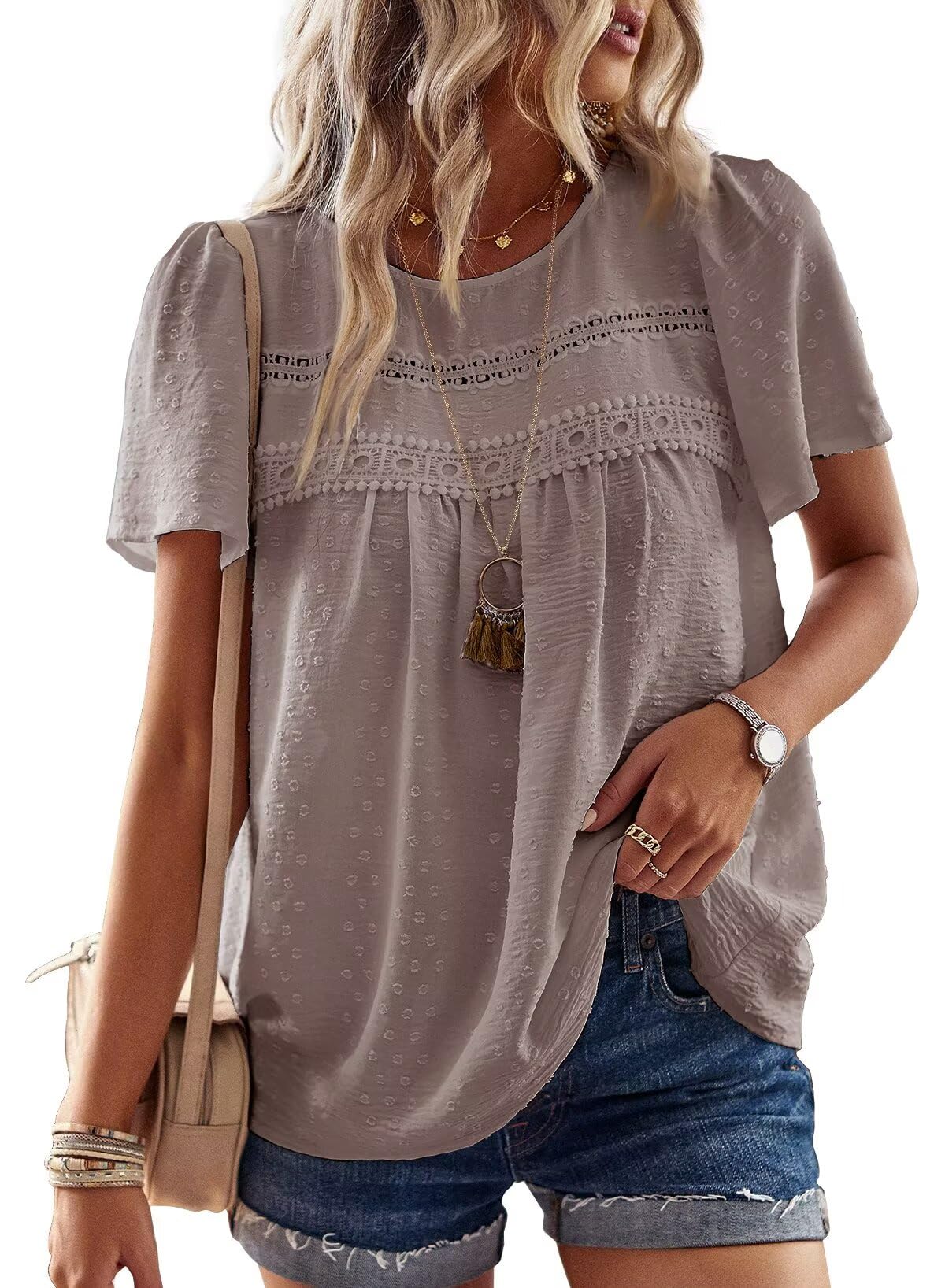 Falechay Womens Summer Tops Flowy Boho Shirts Dressy Casual Short Sleeve