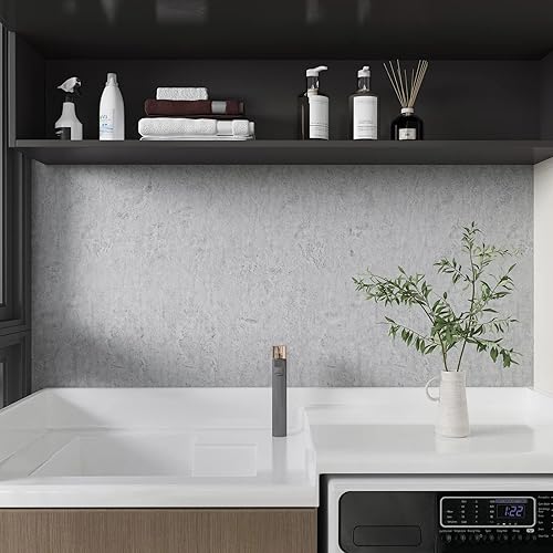 Miniatura 4 de CRE8TIVE Papel de contacto de hormigón de gran tamaño de 24 x 708 pulgadas, papel tapiz de cemento de textura extra gruesa gris para paredes, pegar