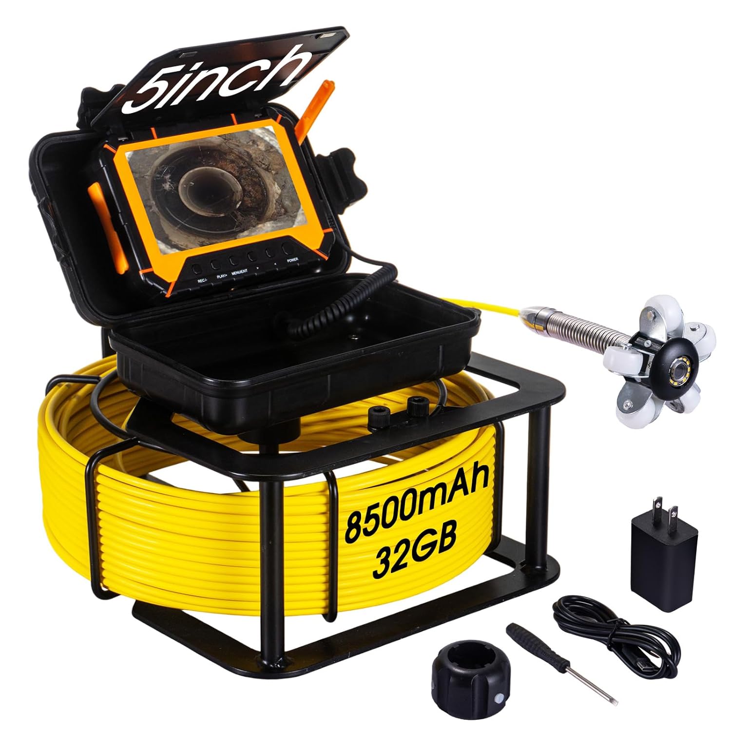 Sewer Camera 100ft,SPRIDRAIN Drain Pipe Camera HD 5in Screen,Waterproof IP68 Works Underwater Up to 10M Sewer Inspection Borescopes for Plumber(Fits Pipes>0.9" Diameter,100ft/30M)