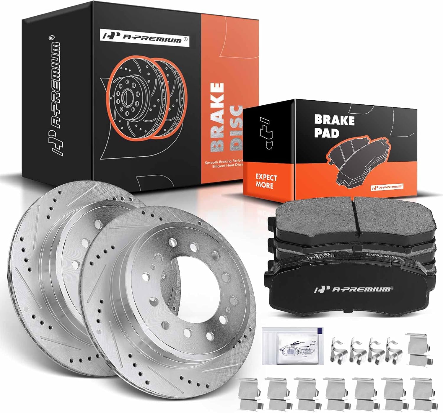 A-Premium 12.28 inch(311.92 mm) Rear Drilled and Slotted Disc Brake Rotors + Ceramic Pads Kit Compatible with Select Toyota and Lexus Models - 4Runner/GX470 2003-2009, FJ Cruiser, Sequoia, 6-PC Set