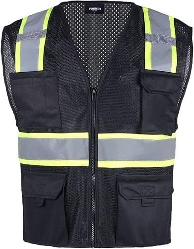 FONIRRA Chaleco de malla de seguridad Hi Vis para hombre, chaleco reflectante de alta visibilidad, con bolsillos y cremallera (amarillo, XS)