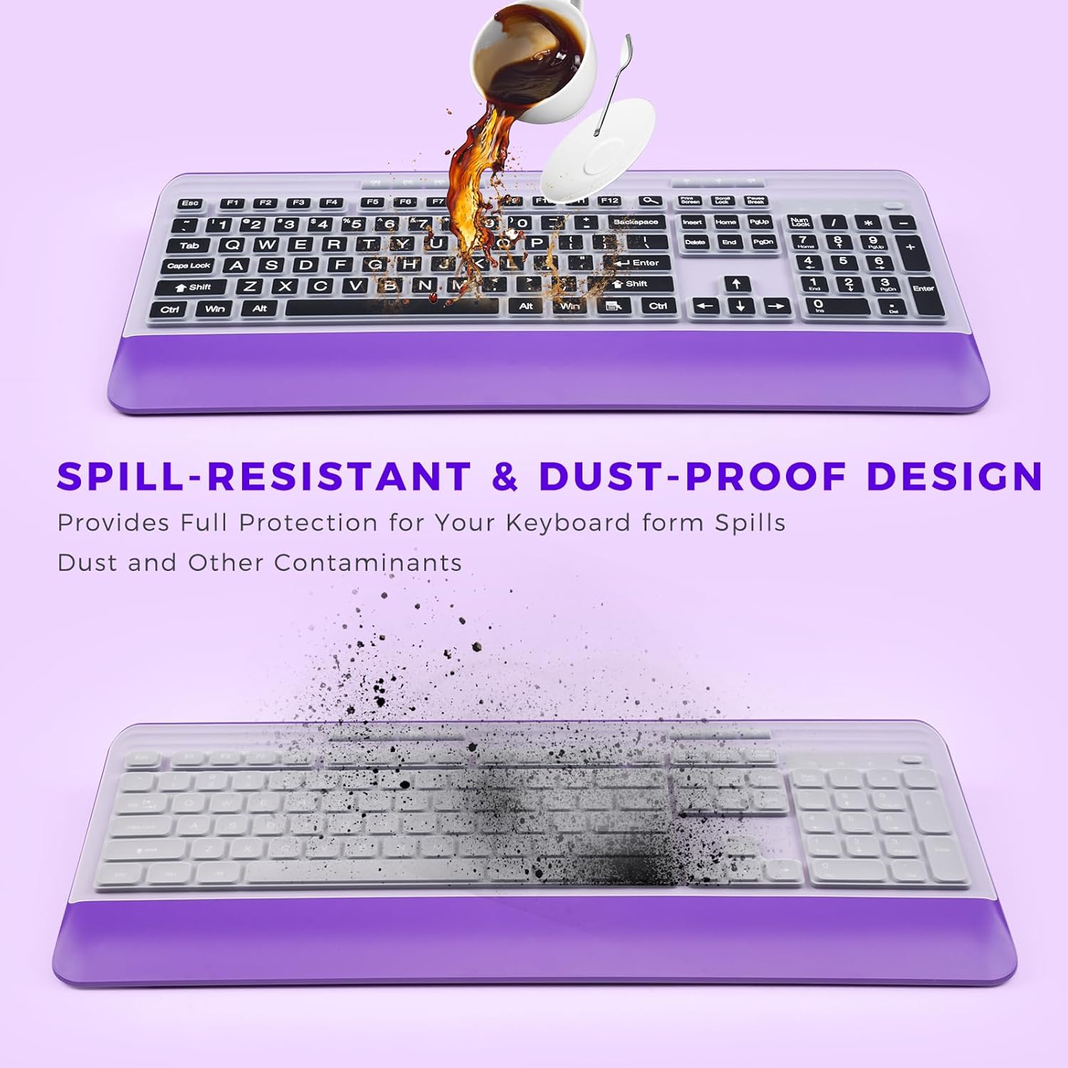 Silent Wireless Keyboard and Mouse Combo - Keyboard with Large Print Cover, 2.4GHz Full-Sized Ergonomic Keyboard with Wrist Rest and Mouse for Laptop, PC, Notebook, Desktop